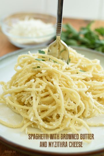 Spaghetti with browned butter and grated myzithra cheese