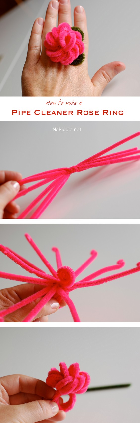 How to make a pipe cleaner rose ring | These make cute gifts | NoBiggie.net