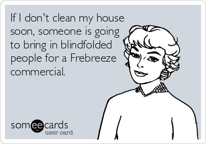 If I don't clean my house soon, someone is going to bring in blindfolded people for a frebreze commercial.