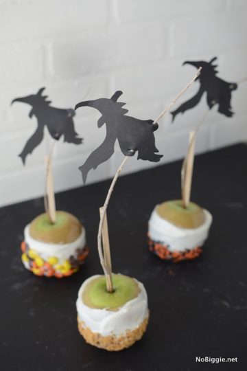 Witchy Caramel Apples for Halloween - for less! Make the most gourmet apples for your next party! | NoBiggie.net