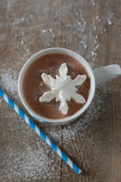 creamy hot chocolate recipe with cool whip snowflakes | NoBiggie.net