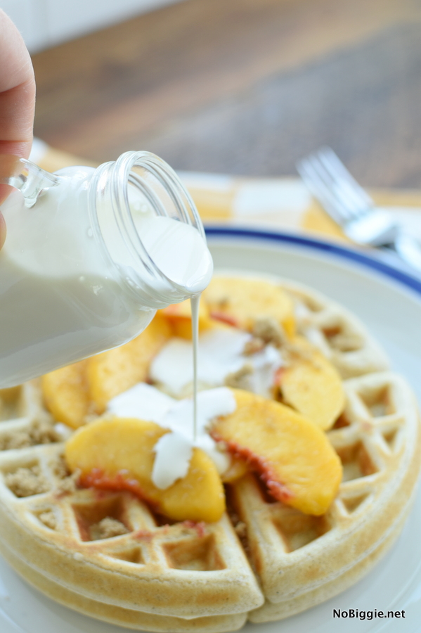 peaches and cream waffle with brown sugar