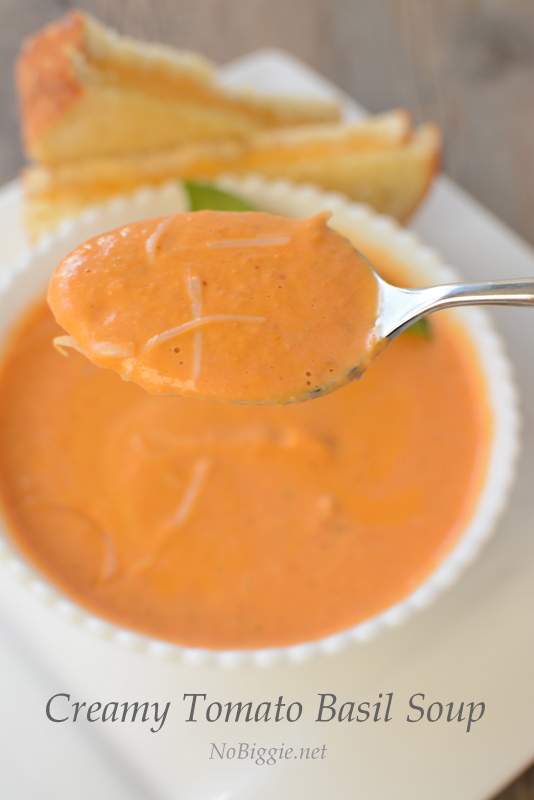 The most Creamy Tomato Basil Soup with grilled cheese dippers | Recipe on NoBiggie.net