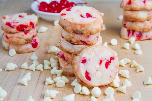 White Chocolate Cherry Shortbread Cookies | 25+ MORE Christmas cookie exchange recipes