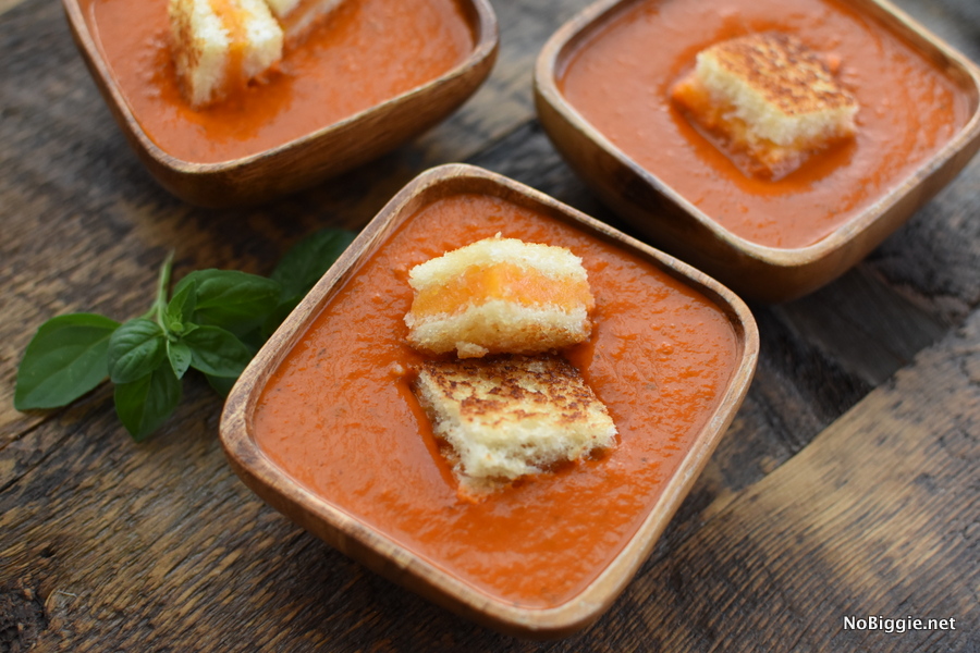 creamy tomato basil soup with roasted tomatoes