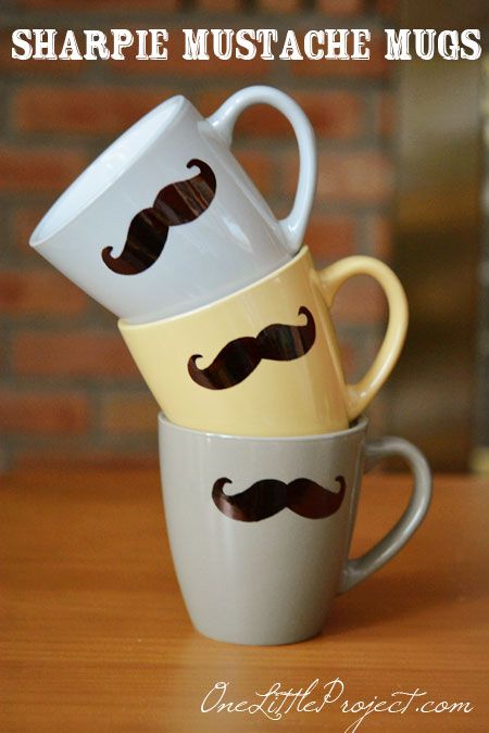 DIY Sharpie Mustache Mugs | 25+ More Handmade Gift Ideas Under $5