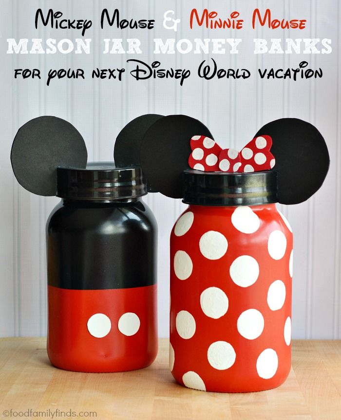 Mickey Mouse and Minnie Mouse Mason Jar Money Banks | 25+ Mason Jar Gift Ideas