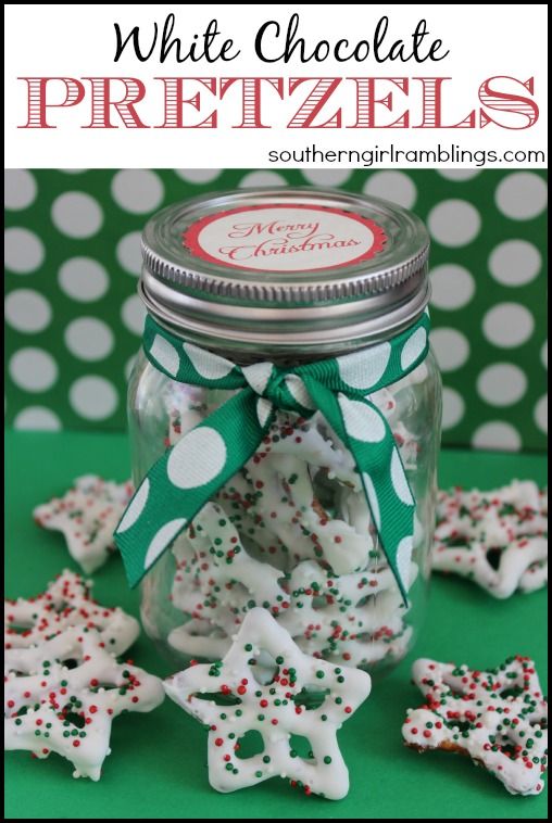 White Chocolate Pretzels | 25+ Mason Jar Gift Ideas