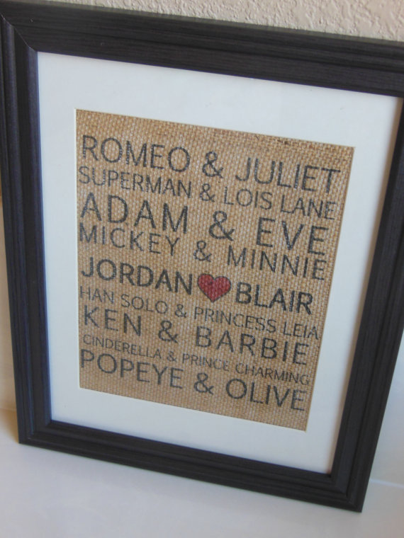 Famous Couples Burlap Print...Valentine's Day gift | 25+ sweet gifts for him for Valentine's Day