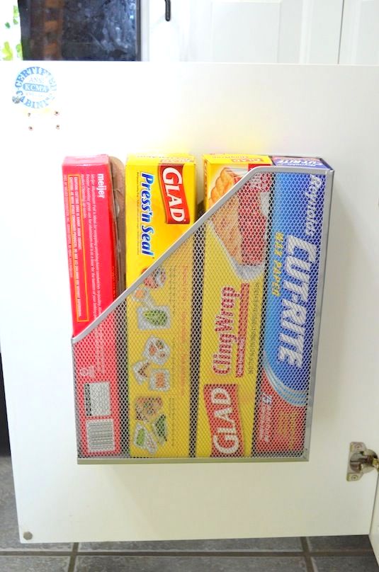 Use a magazine holder to store food wraps | 25+ Organization ideas for the home