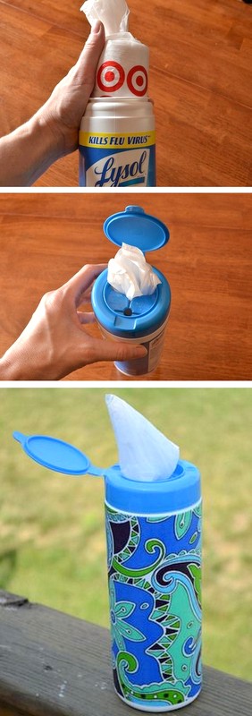 reuse lysol wipes containers for plastic bag storage | 25+ Organization ideas for the home
