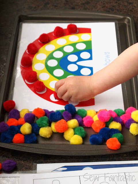 Magnetic Rainbow Pom-pom activity | 25+ Rainbow crafts, food, and more