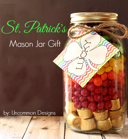 St. Patricks Day Mason Jar Gift with free printable lucky tag | 25+ Rainbow crafts, food and more