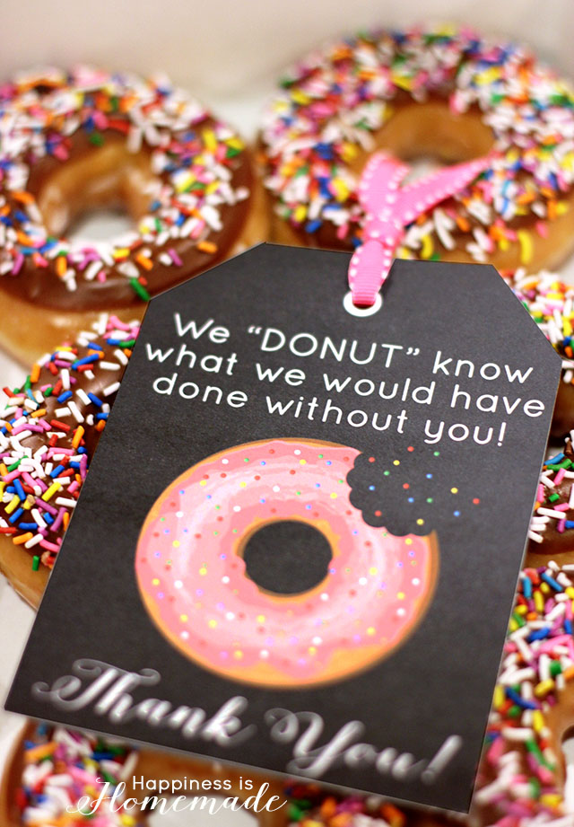 Free Printable Donut Thank You Gift Tags | 25+ teacher appreciation week ideas
