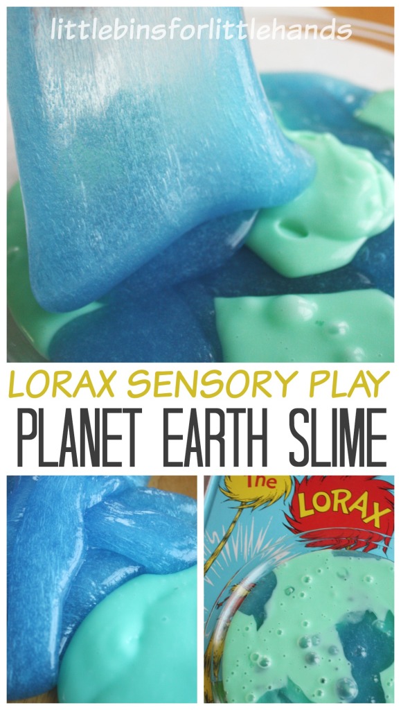 Lorax Sensory Play Planet Earth Slime | 25+ ways to celebrate Earth Day