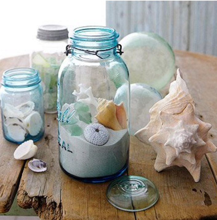 sea shells and sand Mason Jar | 25+ Earth Day ideas