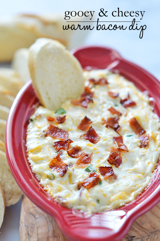 gooey & cheesy warm bacon dip | 25+ Cheesy Appetizers and Dips