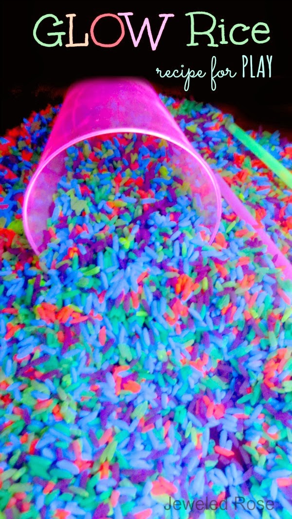 Glowing Rainbow Sensory Rice | 25+ Neon DIY Projects