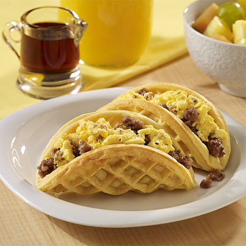 Sausage and egg waffle tacos | 25+ Waffle Recipes