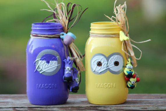 Yellow Minion,Purple Minion Ball Mason Jars | 25+ minion party ideas