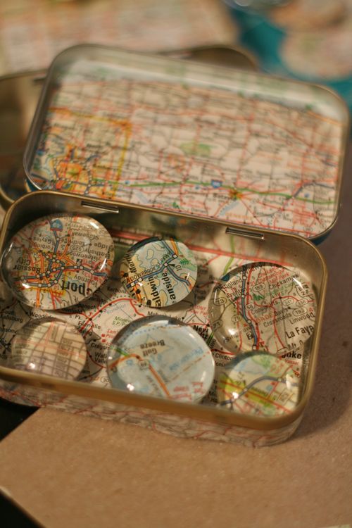 Altoid tins+ clear pebbles=cool magnets! | 25+ map and globe projects