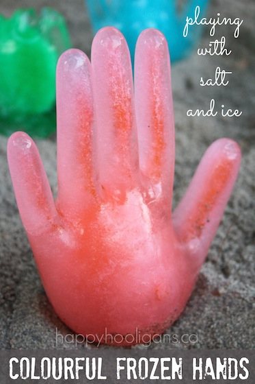 Colorful Frozen Hands Playing with Salt and Ice | 25+ Summer Crafts for Kids