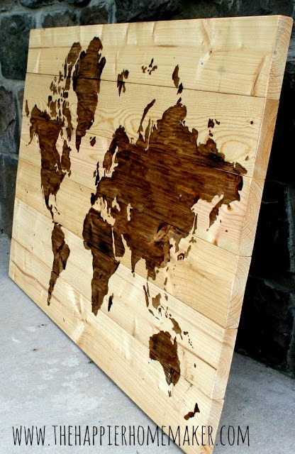 Wooden world map art | 25+ map and globe projects
