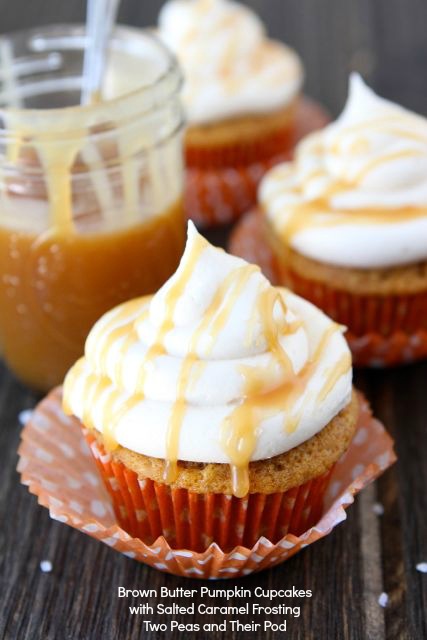 Brown Butter Pumpkin Cupcakes with Salted Caramel Frosting | 25+ Pumpkin Recipes