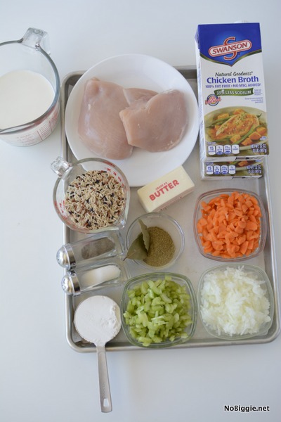 ingredients for creamy crockpot chicken and wild rice soup | NoBiggie.net