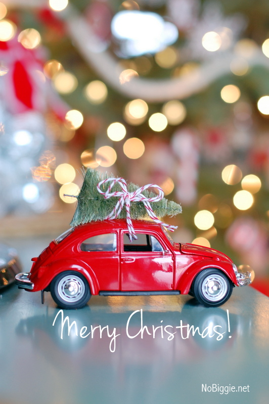 Red beetle toy car with Christmas tree | 25+ easy DIY Christmas decor | NoBiggie.net