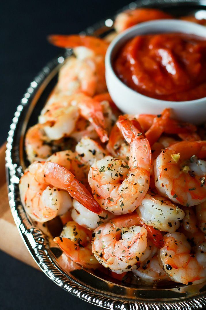 Garlic herb roasted shrimp with homemade cocktail sauce | 25+ Holiday Party Appetizers