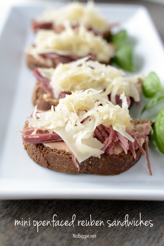 Mini open-faced Reuben Sandwiches | 25+ Holiday Party Appetizers