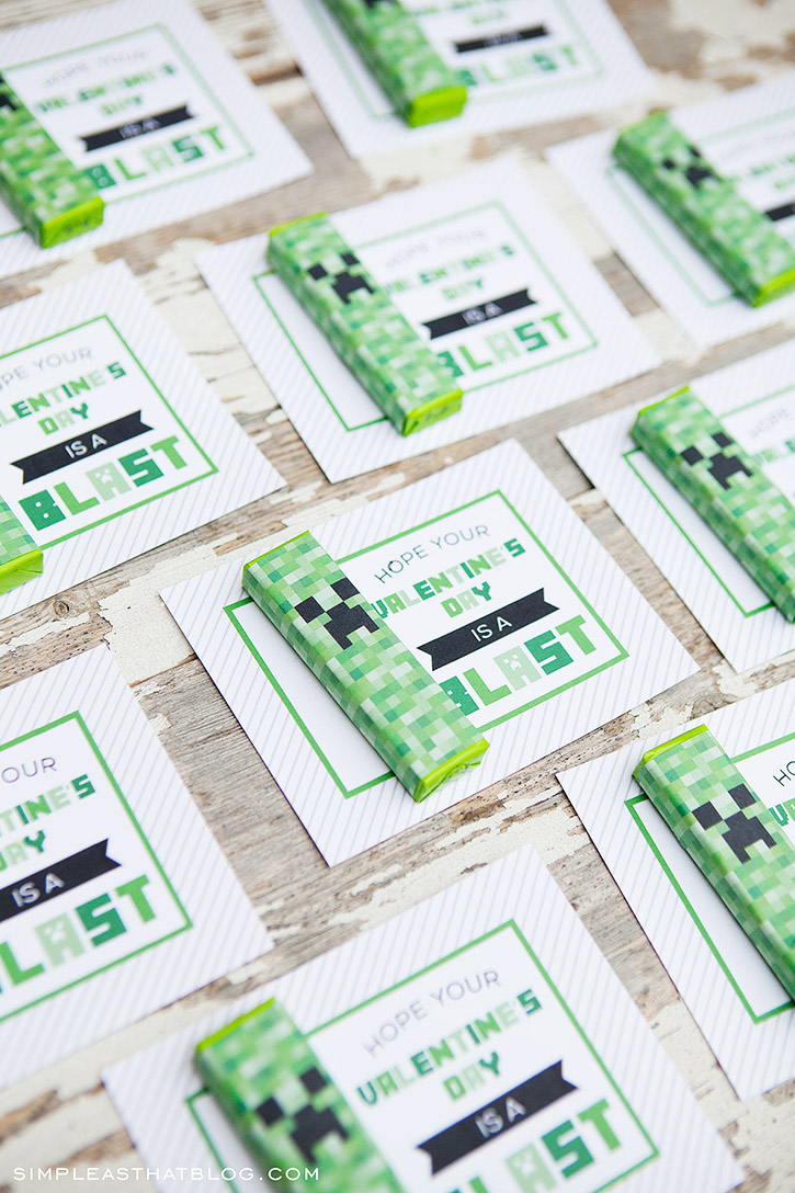 Printable Minecraft Valentines with creeper gum wrappers