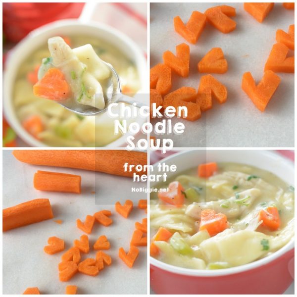Heart shaped carrots in Chicken Noodle Soup | NoBiggie.net