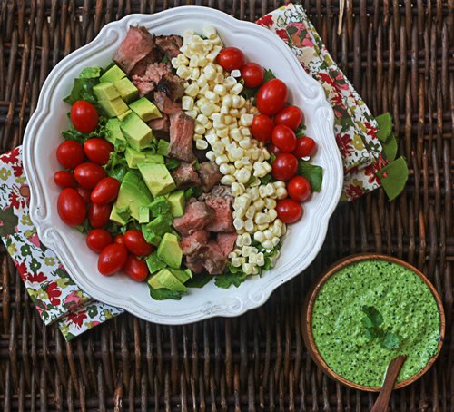 Steak Salad with Cilantro Jalapeño Pesto | 25+ leftover steak recipes