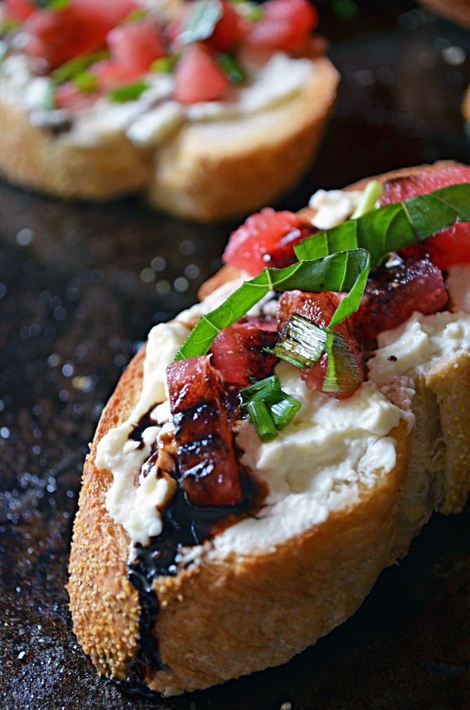 Watermelon Bruschetta with Whipped Feta, Basil, and Balsamic Drizzle | 25+ Watermelon recipes