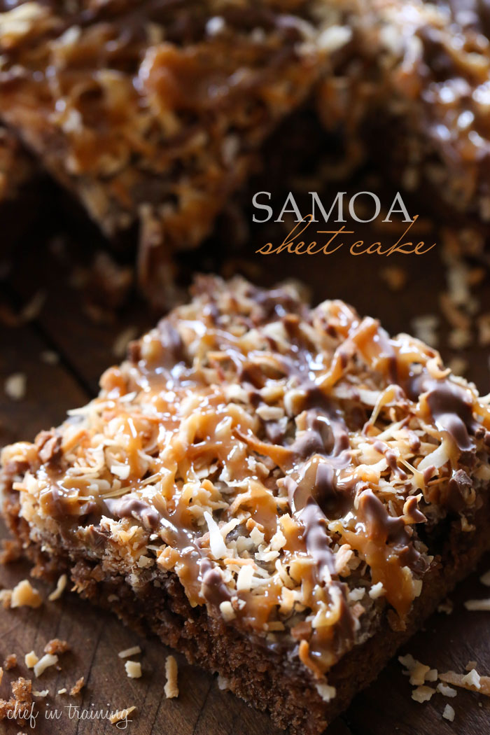 Samoa Sheet Cake| 25+ Coconut Desserts