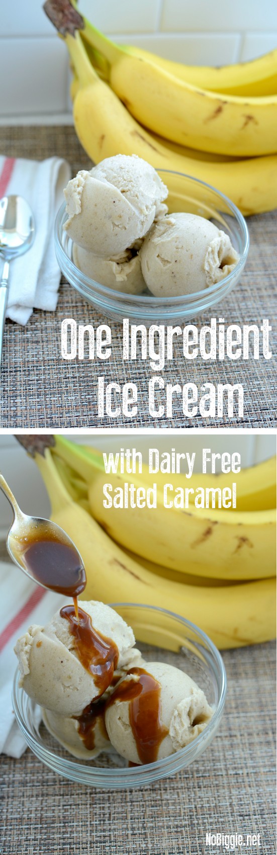 one ingredient ice cream with dairy free salted caramel sauce | NoBiggie.net