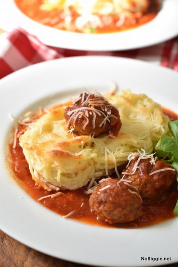 Creamy Baked Spaghetti with the best Italian Meatballs | NoBiggie.net