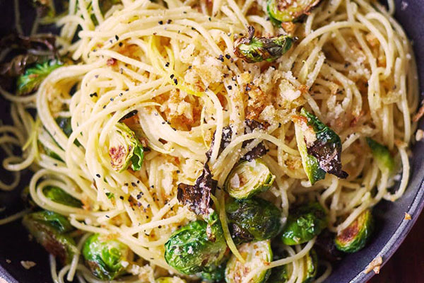 Lemony Brussel Sprouts And Bread Crumb Spaghetti | 25+ Brussels Sprout Recipes