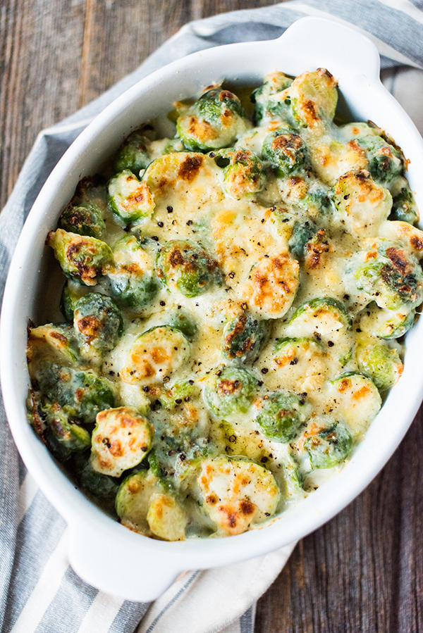 Unbelievable Cheesy Garlic Brussels Sprout Bake | 25+ Brussels Sprout Recipes