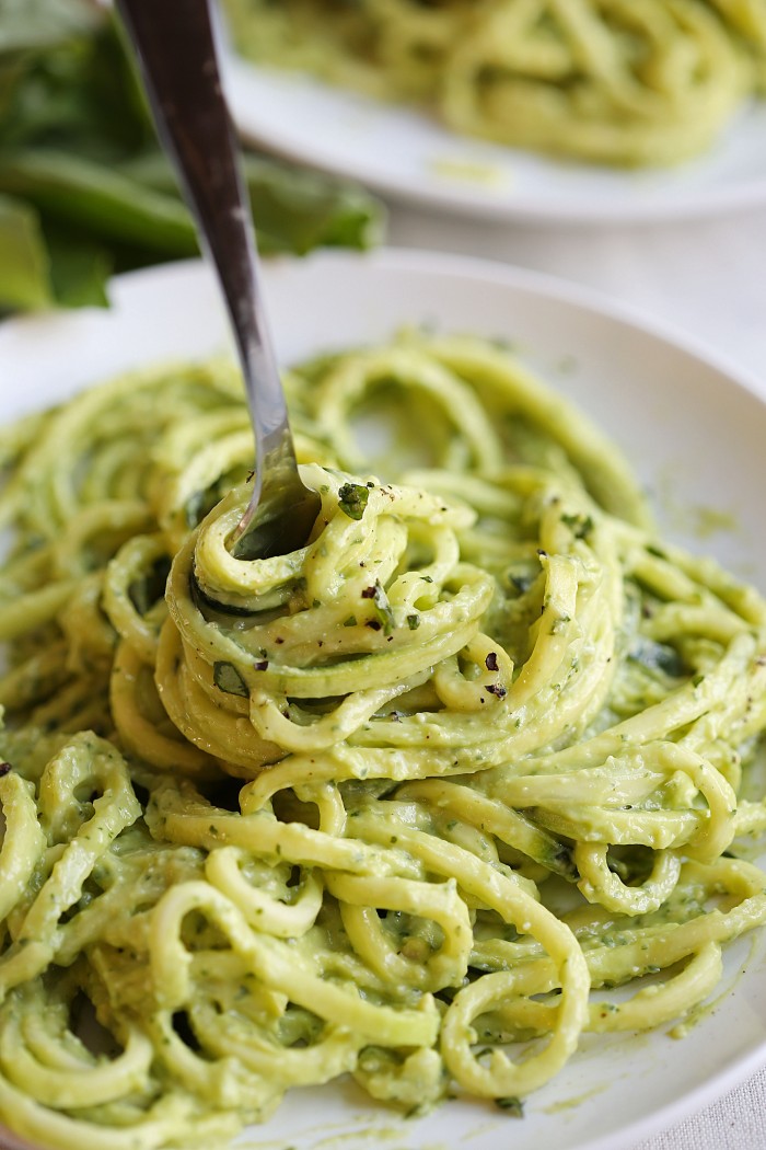 zucchini noodles with creamy avocado pesto | 25+ Zoodle Recipes