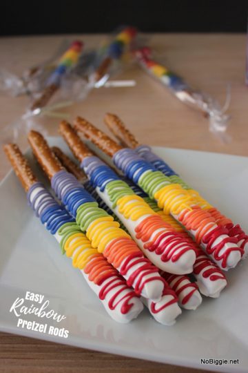 Easy Chocolate Covered Rainbow Pretzel Rods | NoBiggie.net