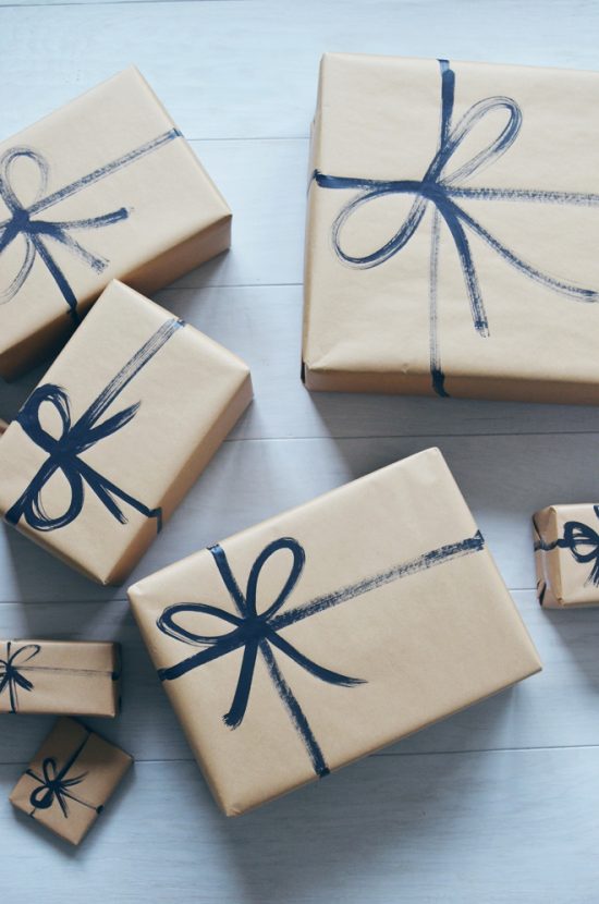 Brown Paper Bag with Painted Strings | 25+ Creative Gift Wrap Ideas