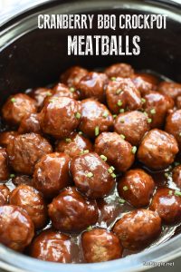 BBQ Cranberry Crockpot Cocktail Meatballs | NoBiggie