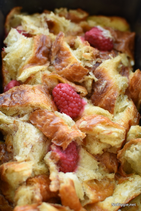 Croissant Bread Pudding with raspberries