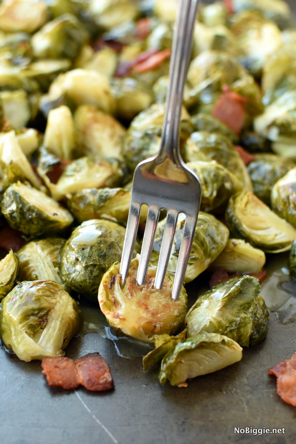 roasted Brussels Sprouts with a delicious warm bacon honey dijon sauce