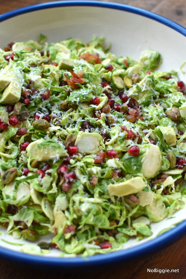 Shaved Brussels Sprouts Salad with bacon and avocado