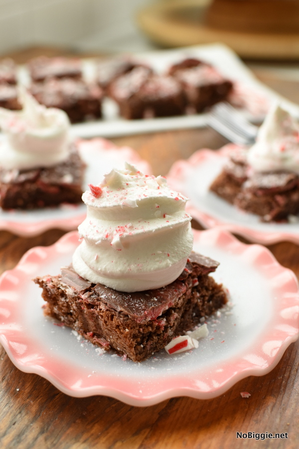 peppermint brownies with candy canes and andes mints
