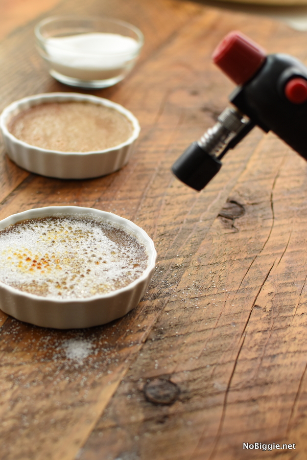 chocolate creme brulee with a culinary blow torch